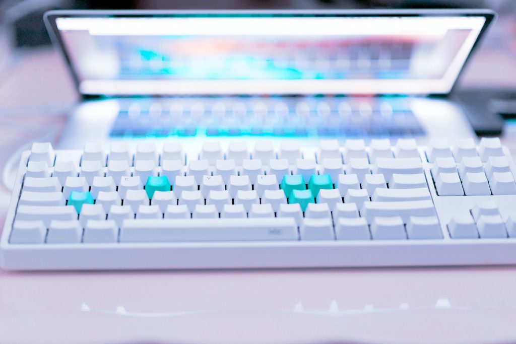 Partially open laptop & keyboard